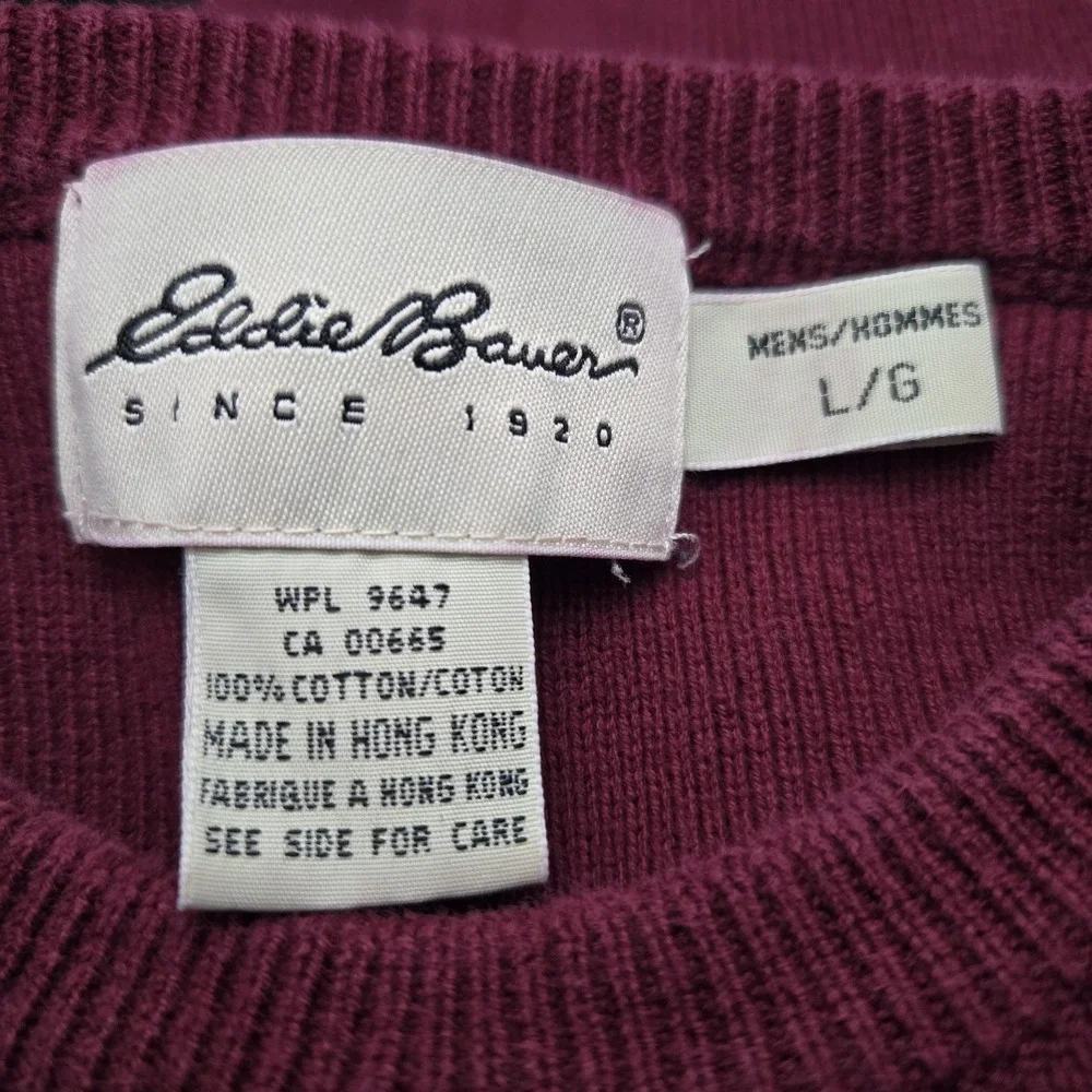 Vintage 90s Eddie Bauer Cotton Knit Sweater Mens Large Burgundy Academia